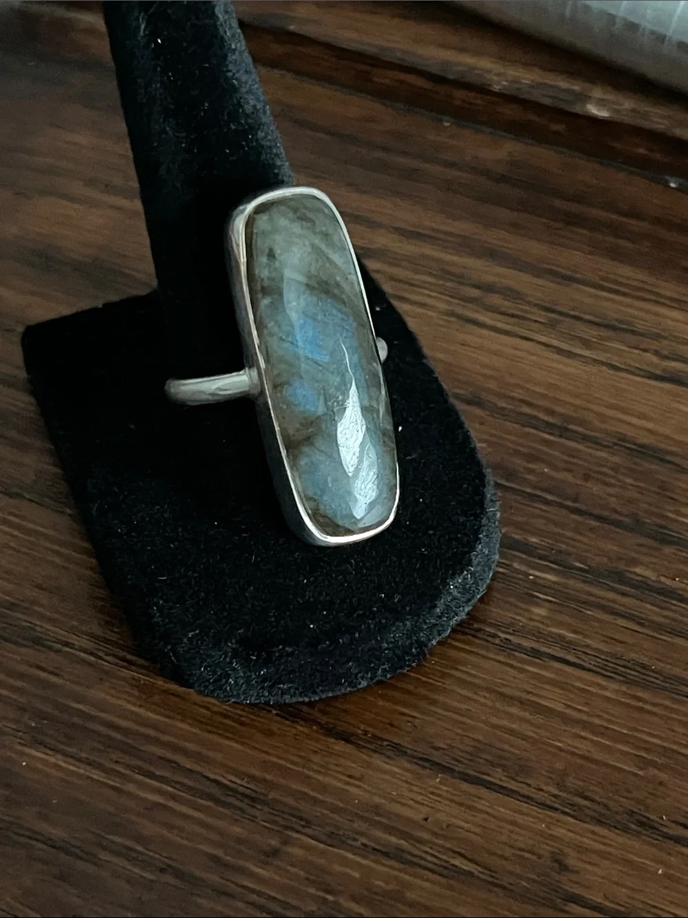 Sterling Silver Labradorite Long Rectangular Ring in Blue-Green